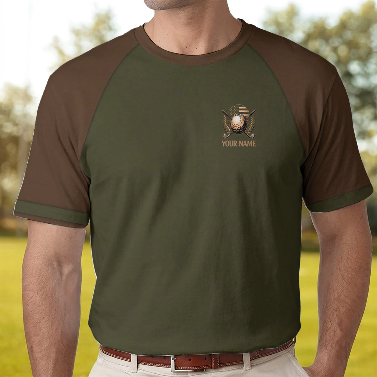 Custom Name Golf Polo USA Flag Crest Performance Shirt