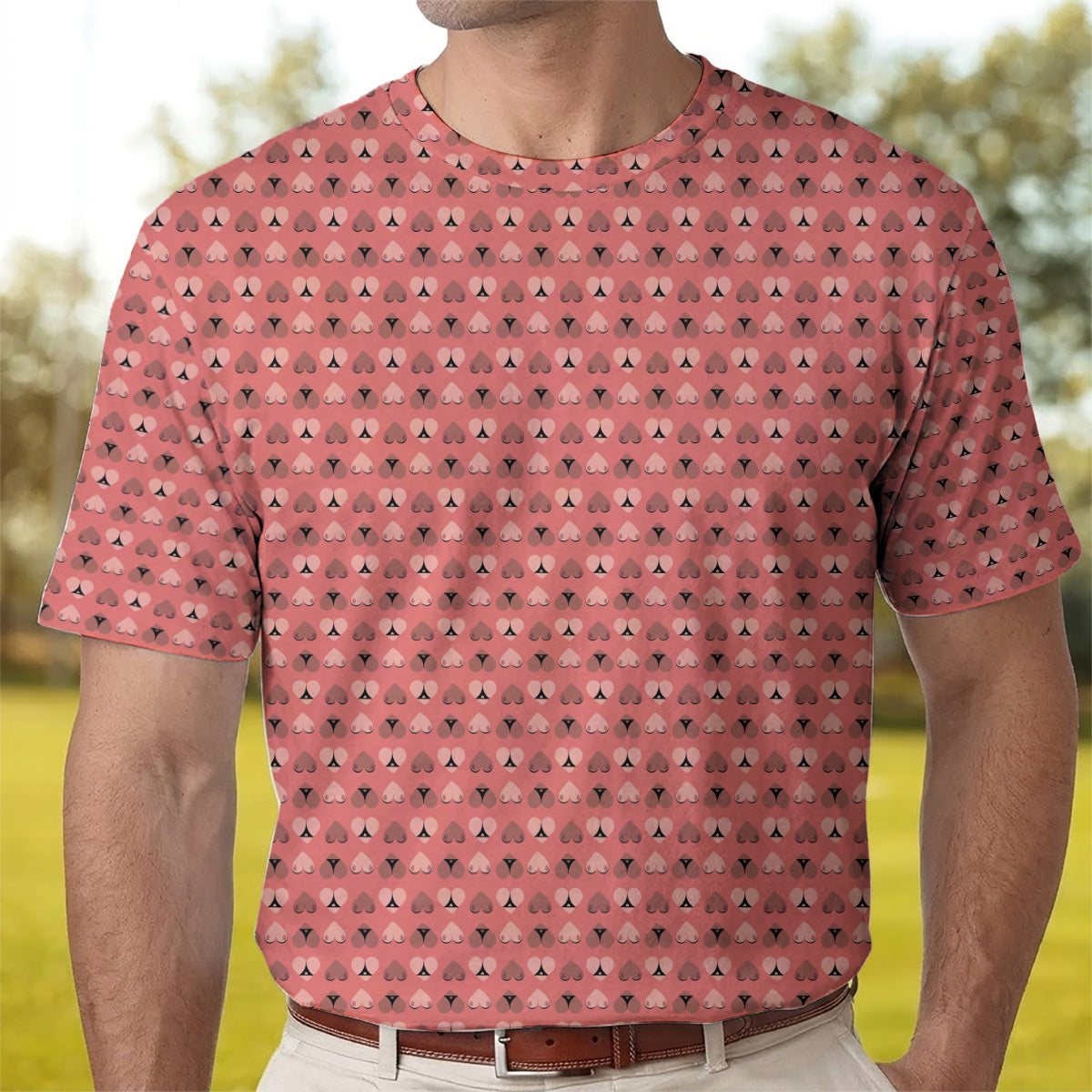 Golf Polo Shirt for Men, Funny Heart Pattern, Unique Golf Gift