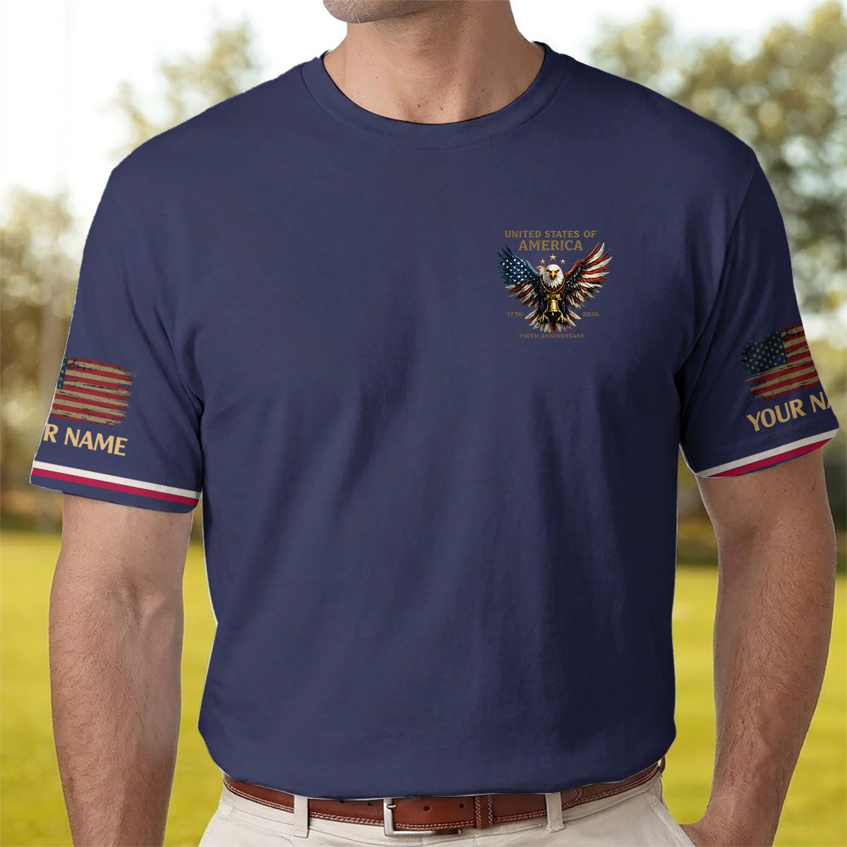 Personalized Patriotic USA Eagle 250 Golf Polo Custom Name Performance Shirt