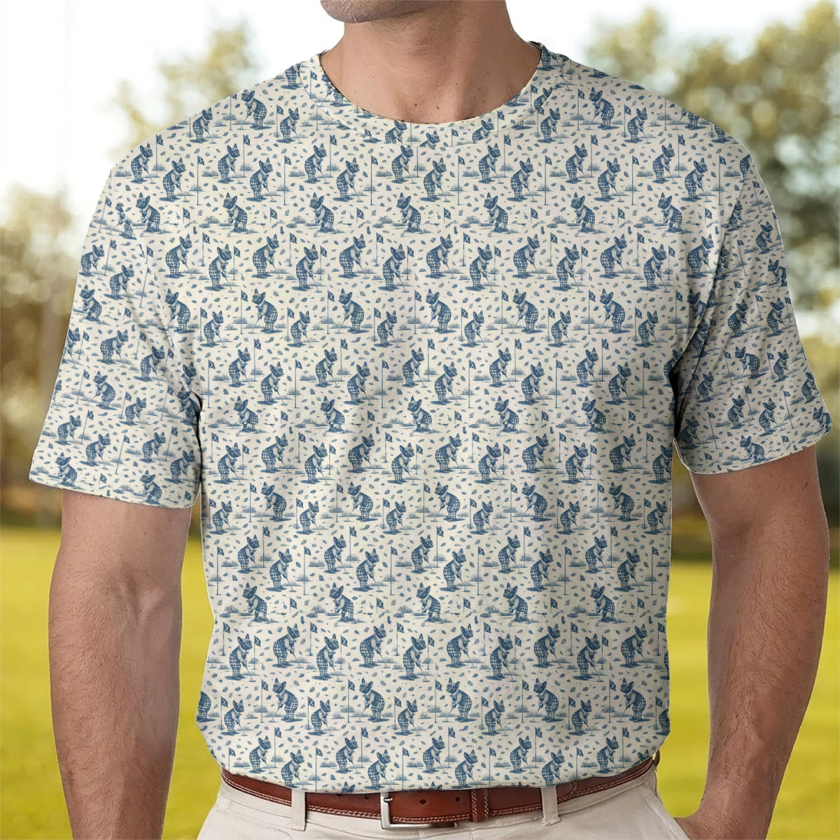 Golf Polo Shirt for Men, French Bulldog Golf Pattern Shirt, Unique Golf Gift for Dad