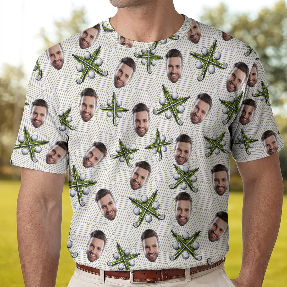 Personalized Photo Golf Shirt with Golf Cart Pattern, Golf Polo Shirt, Unique Golf Gift for Dad
