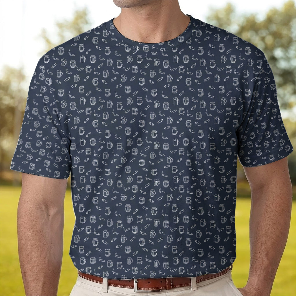Golf Polo Shirt for Men, Beer Mug and Cigar Pattern Golf Shirt, Unique Golf Gift for Dad