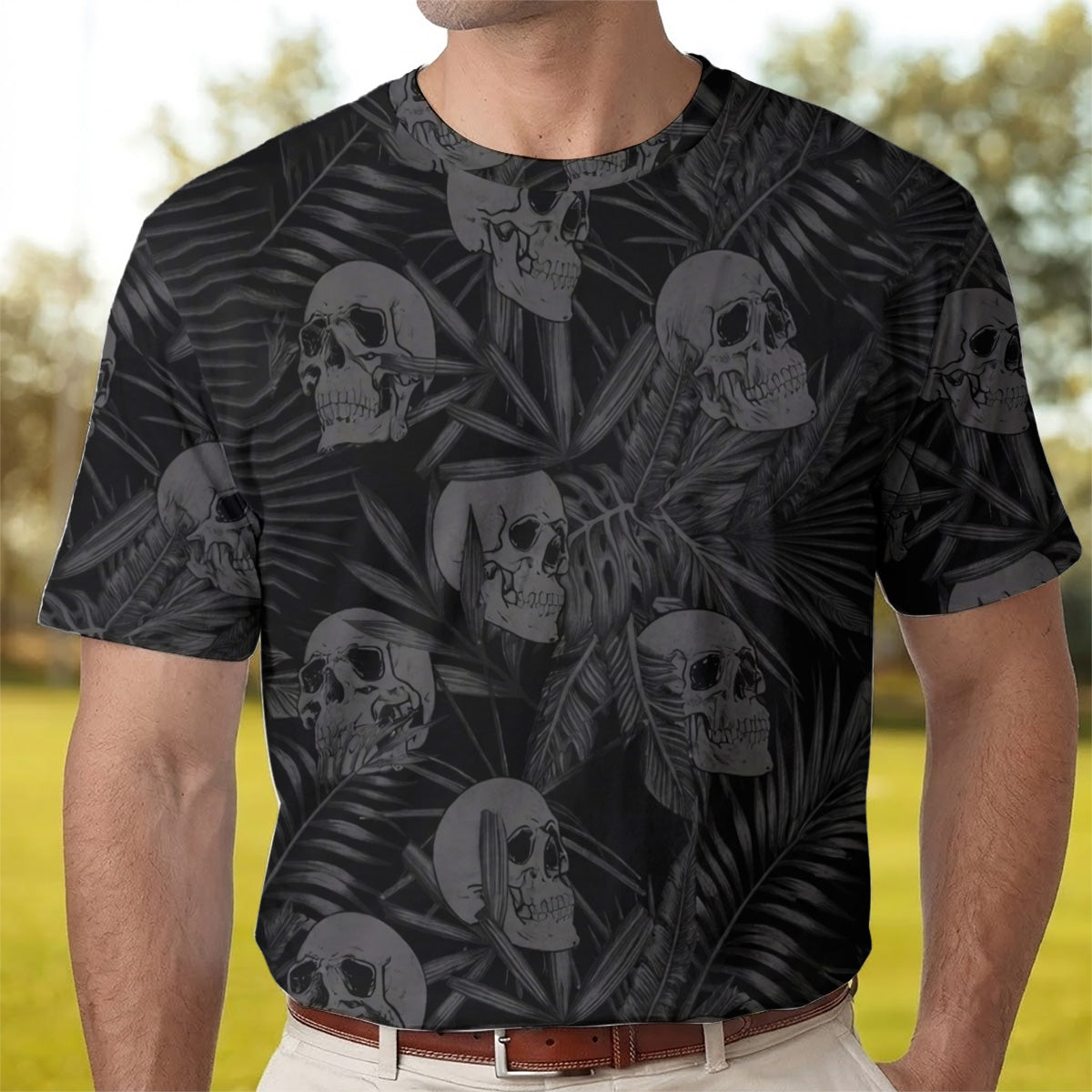 Golf Polo Shirt for Men, Skull Pattern All Over Print, Unique Golf Gift