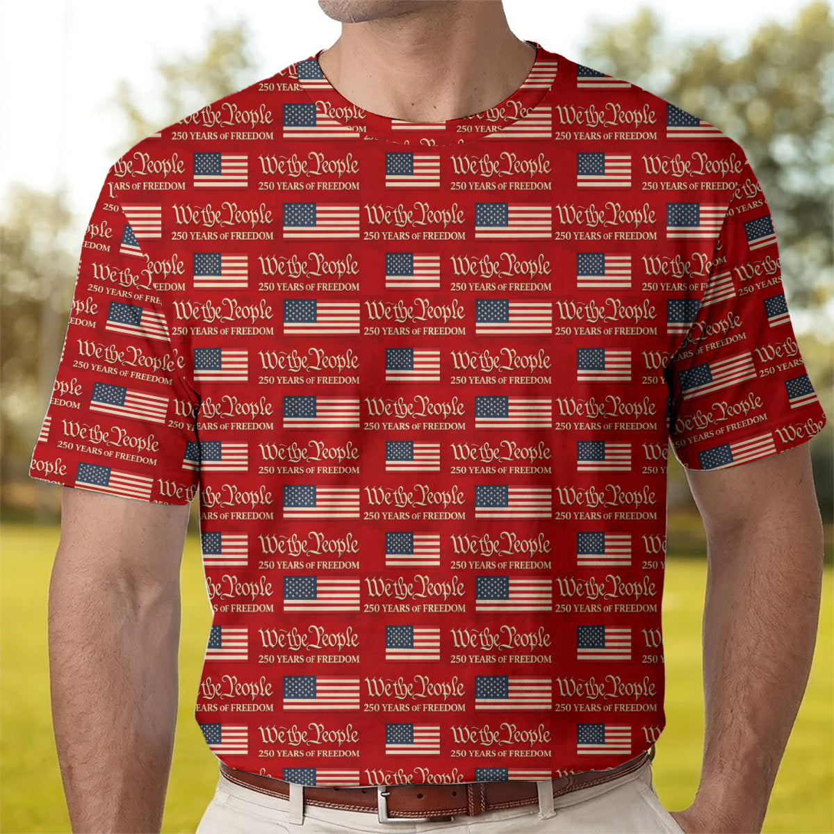 Men Golf Polo Patriotic USA Flag We The People Performance Shirt