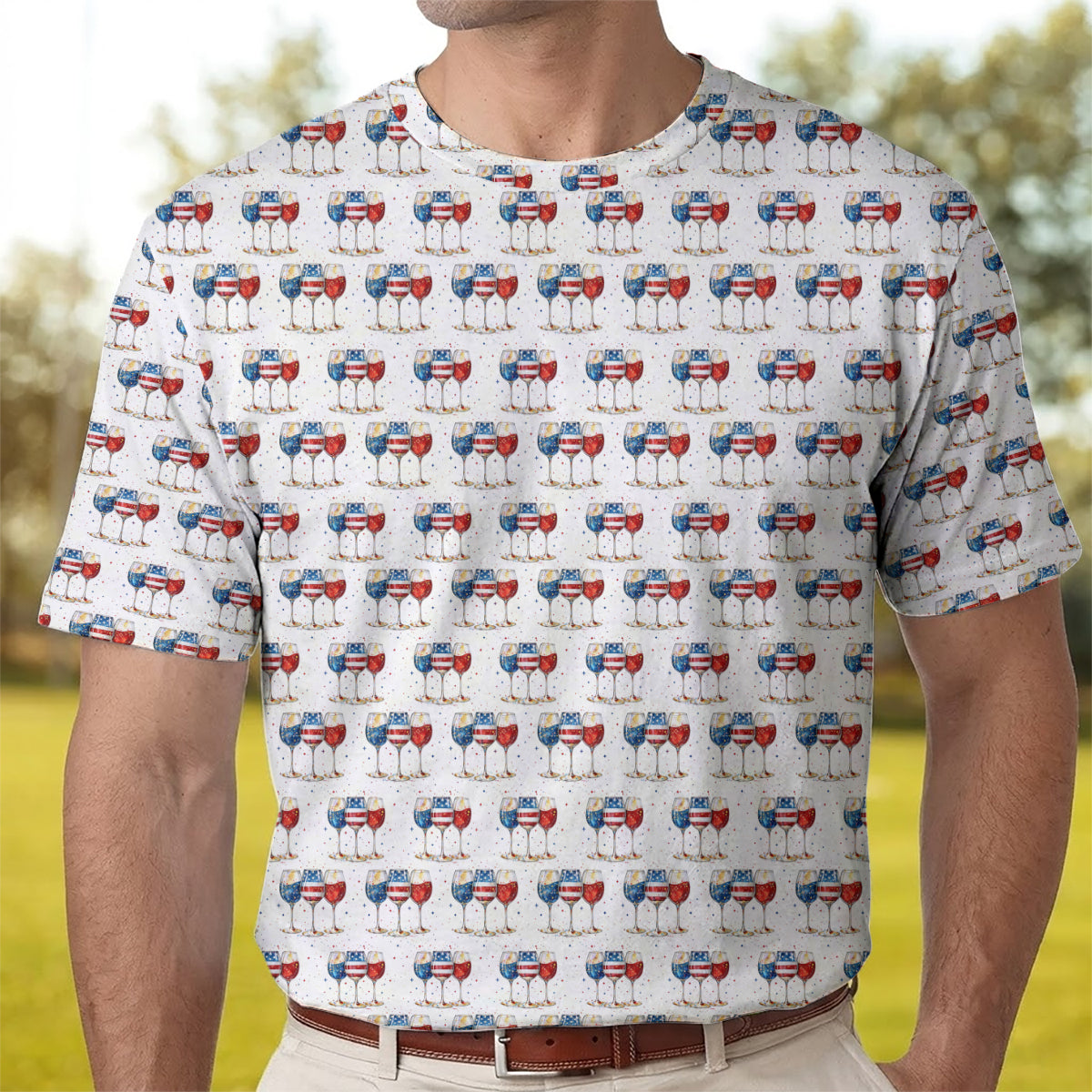 Patriotic Wine Glass Golf Polo USA Party Print Performance Shirt