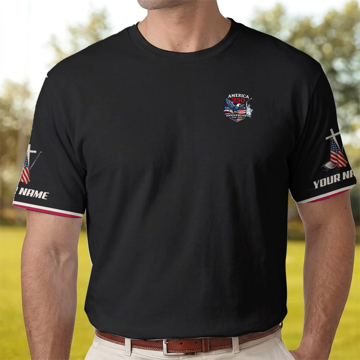 Men Golf Polo America 250 Anniversary Custom Name Patriotic Shirt
