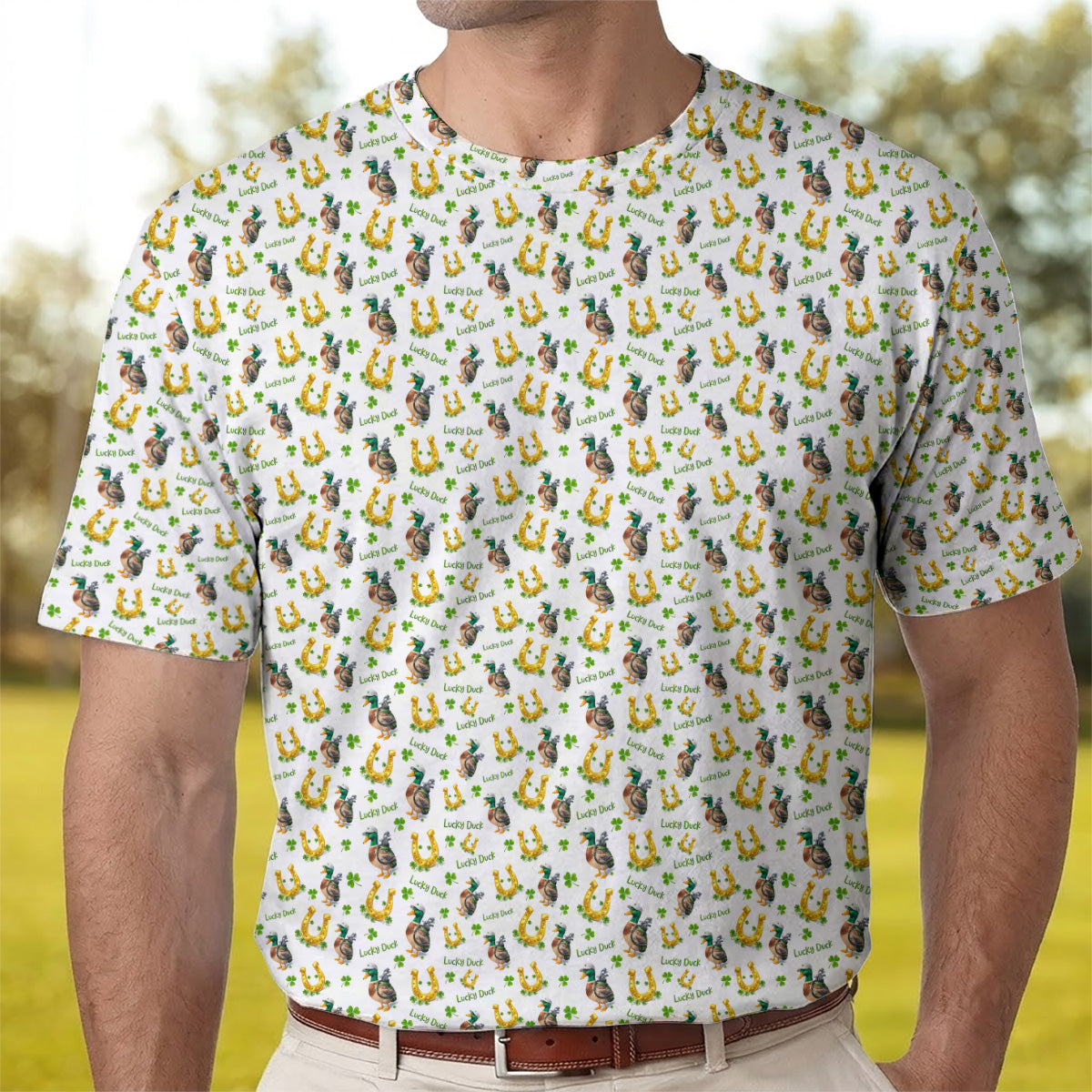 Golf Polo Shirt for Men, Lucky Duck Golf Pattern Shirt, Unique Golf Gift for Dad