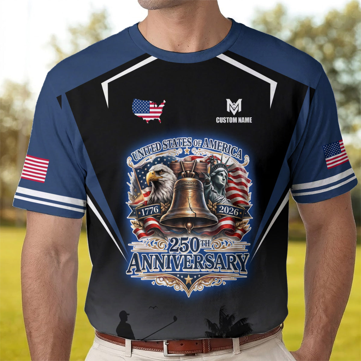 Personalized 250th Eagle Golf Polo, Custom Name Patriotic Design, Golf Gift Dad