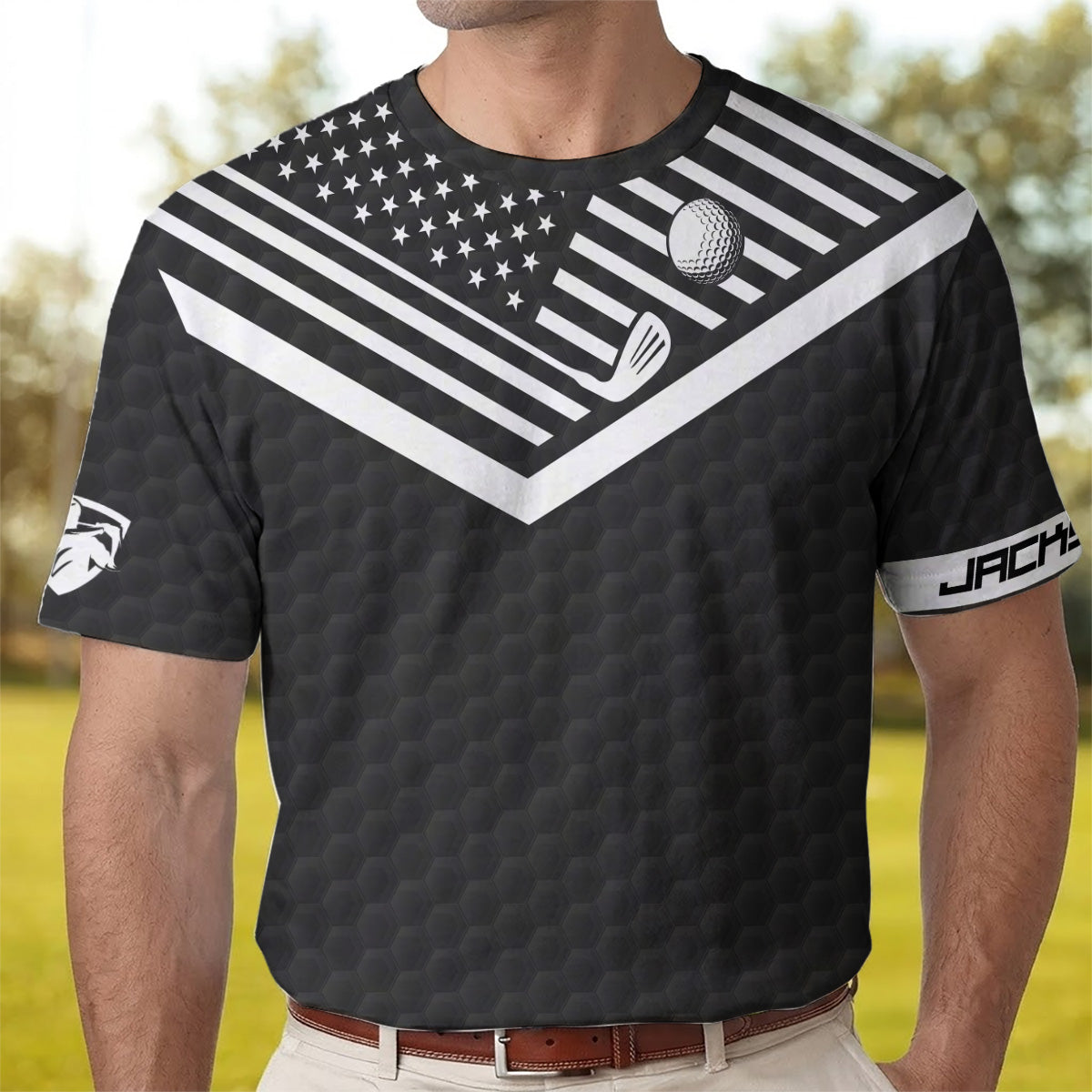 Personalized Golf Polo Shirt for Men, USA Flag Swing Quote, Funny Golf Gift