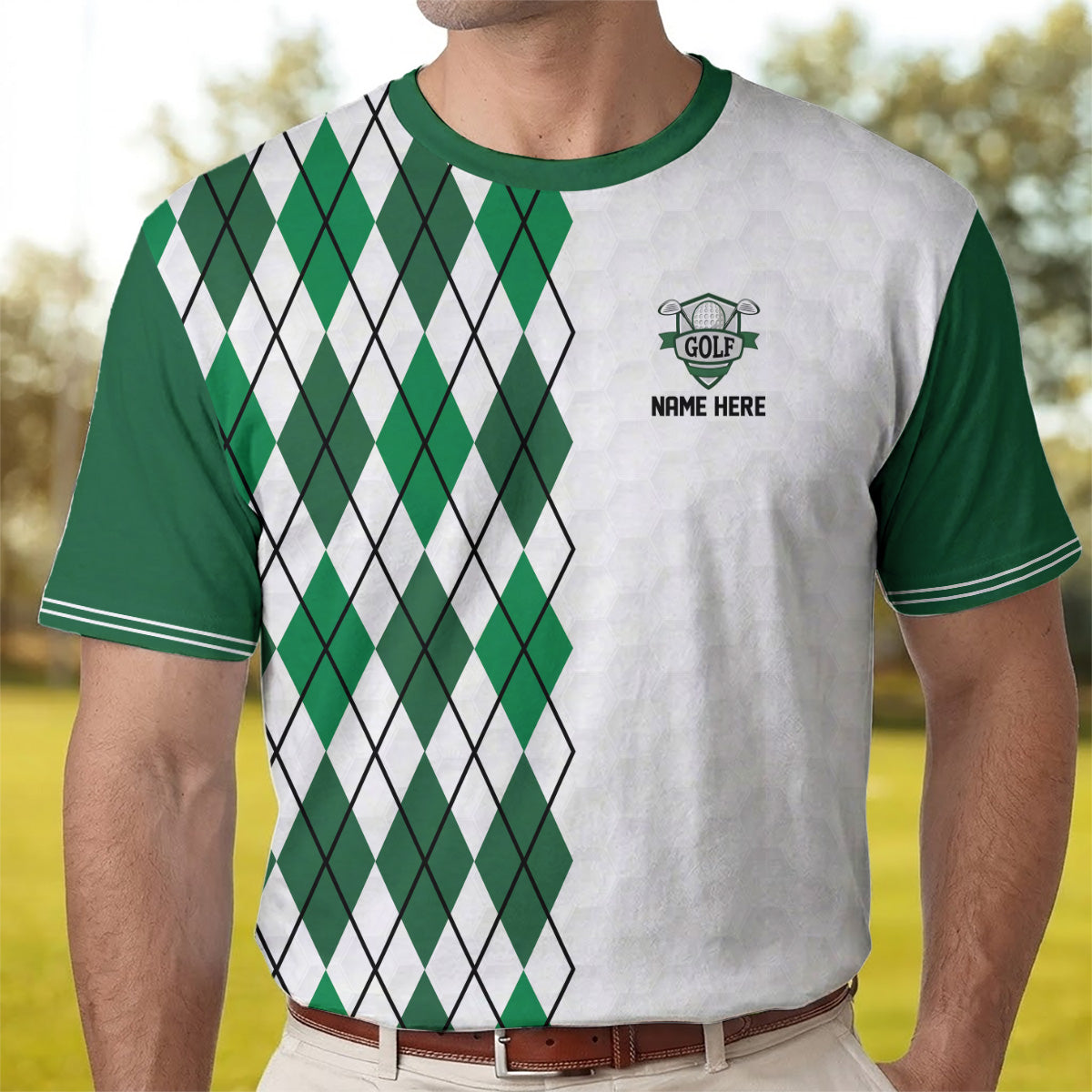 Personalized Golf Polo Shirt for Men, Argyle Pattern, Unique Golf Gift
