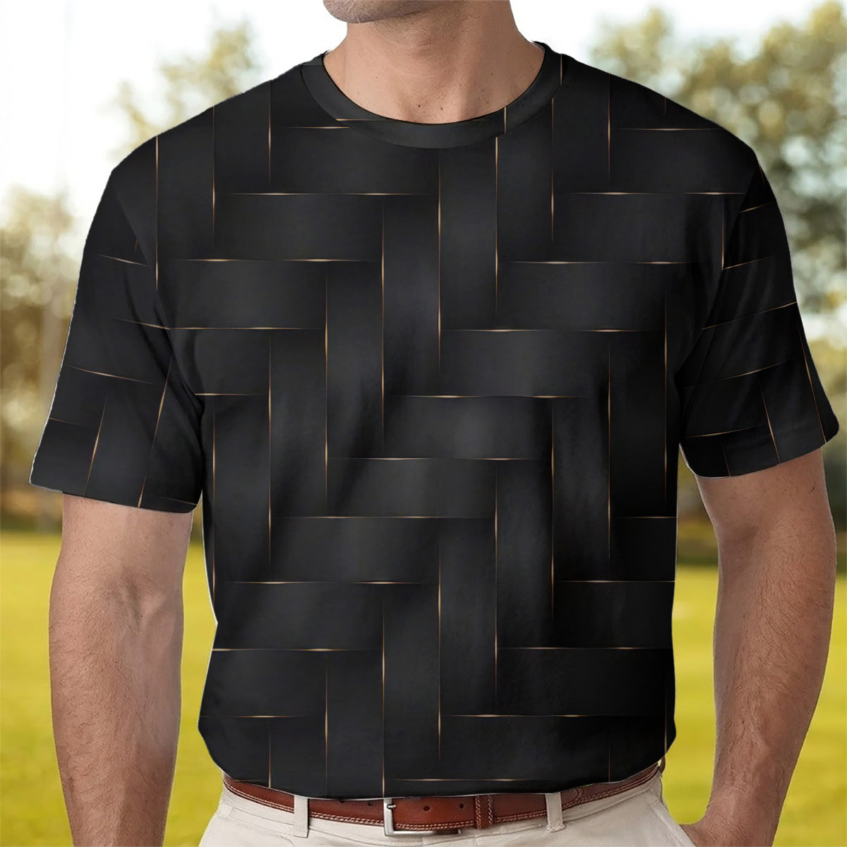Golf Polo Shirt for Men, Woven Line Pattern, Modern Performance Top