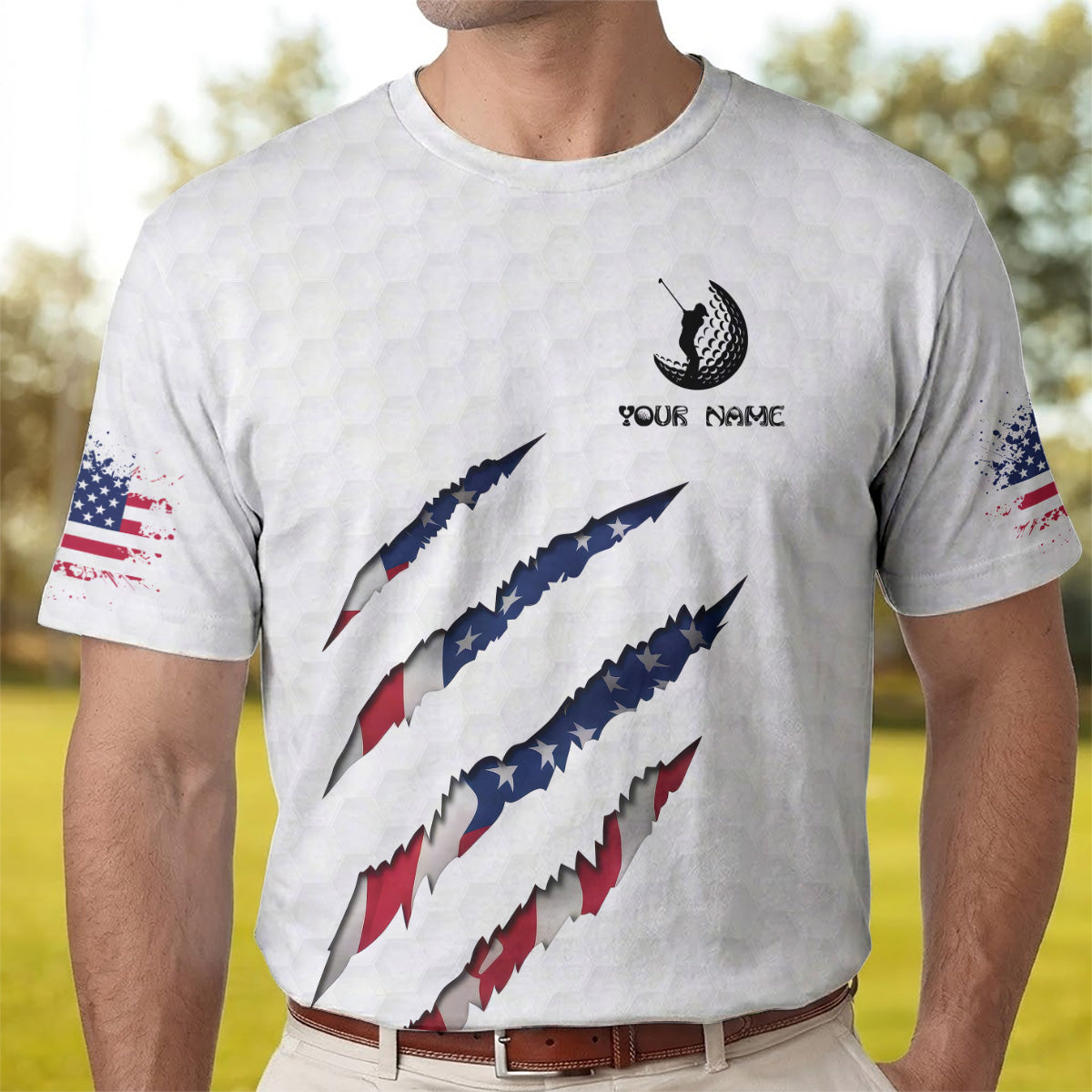 Personalized Golf Polo Shirt for Men, Custom Name USA Claw Pattern, Unique Golf Gift