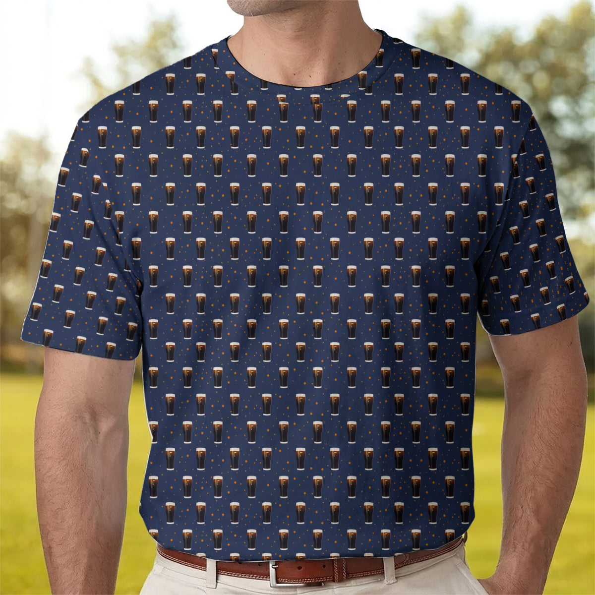 Golf Polo Shirt for Men, Beer Pint Pattern Funny Golf Shirt, Unique Golf Gift for Dad