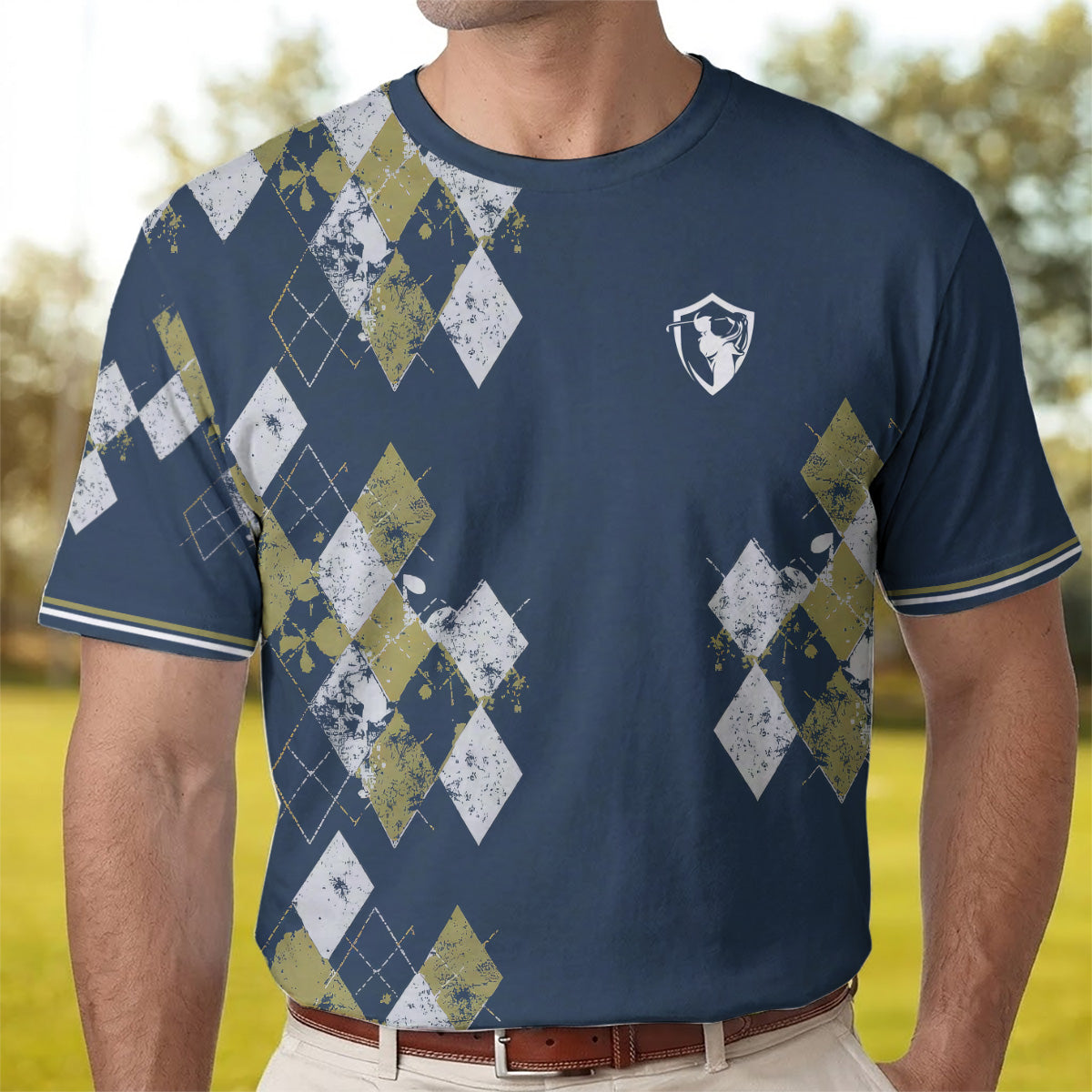 Golf Polo Shirt for Men, Argyle Pattern AOP Design, Unique Golf Gift