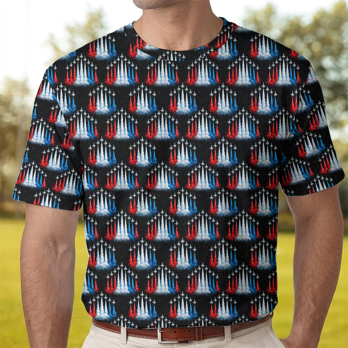 Patriotic Golf Polo Shirt USA Jet Print Breathable Performance Men