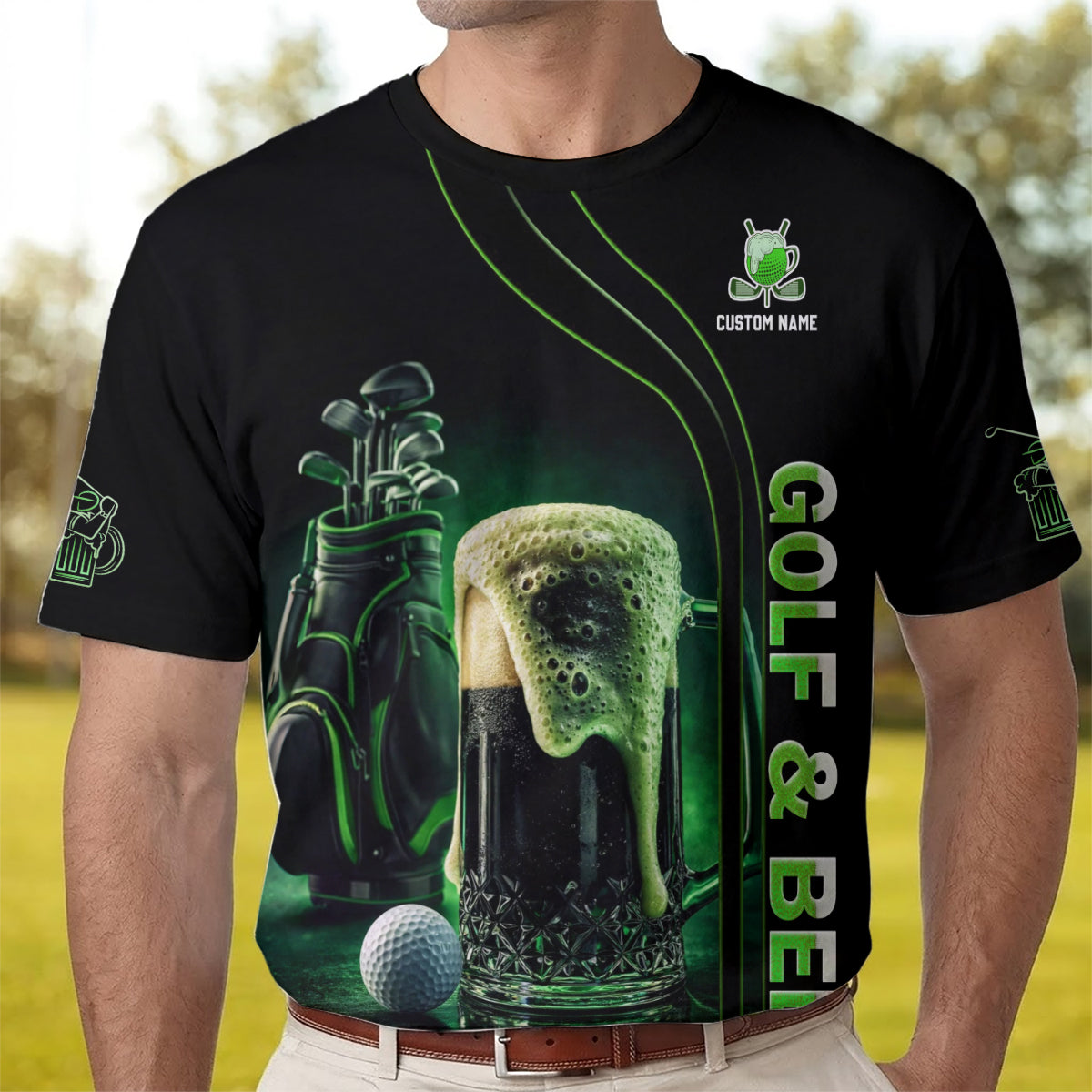 Men Golf Polo Funny Golf Beer Custom Name Breathable Performance Shirt