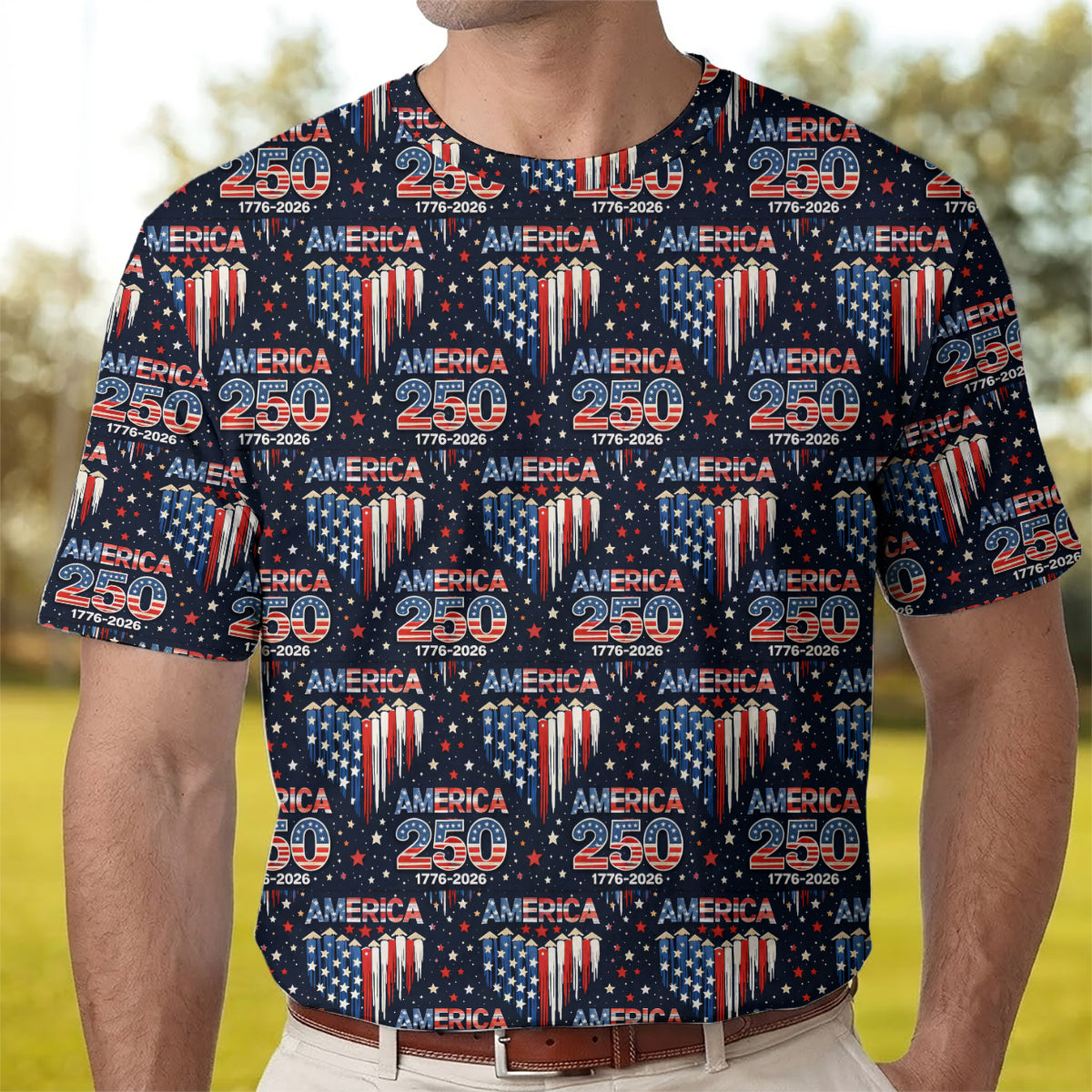 America 250 Golf Polo Patriotic Stars Flag Performance Shirt