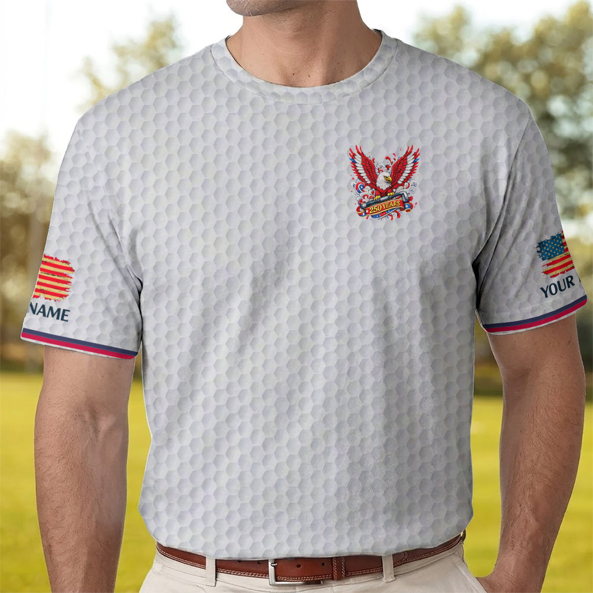 Personalized Eagle 250 Years Golf Polo, Patriotic USA Golf Shirt Men, Unique Golf Gift Dad