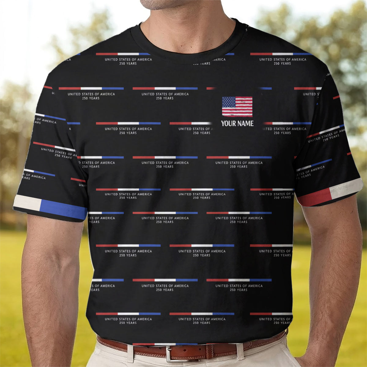 USA 250th Anniversary Golf Polo Shirt Custom Name Patriotic Men