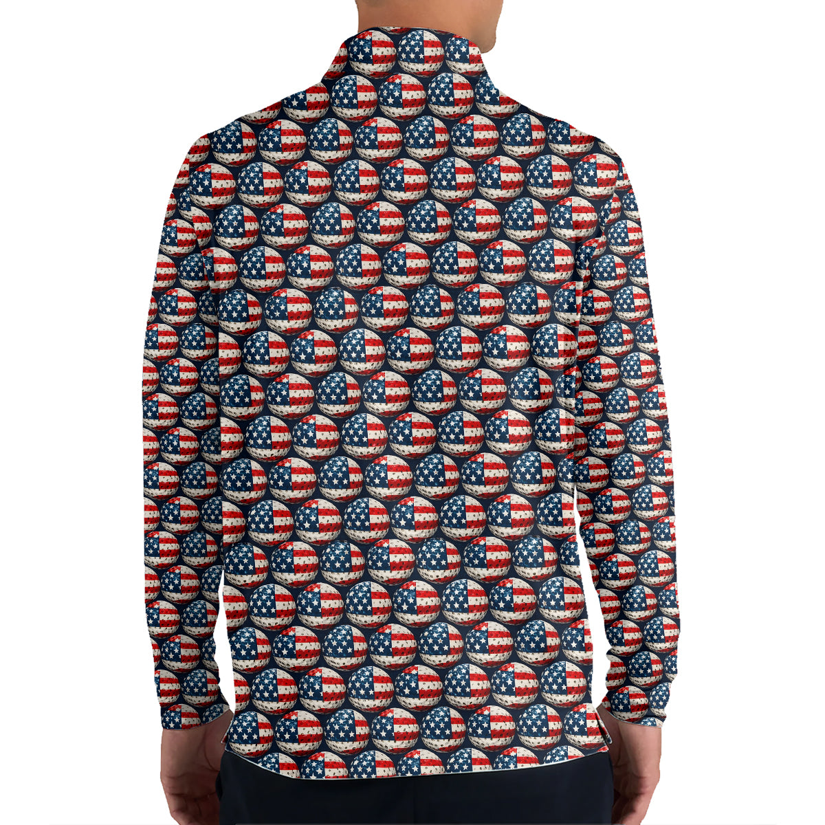 USA Flag Golf Ball Print Polo Shirt Patriotic Performance Golf Shirt
