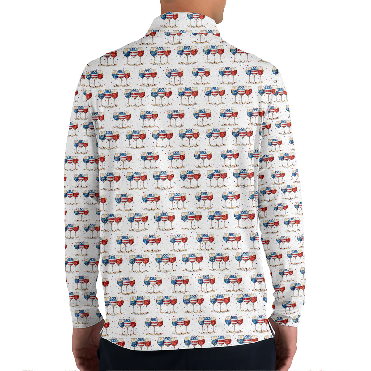 Patriotic Wine Glass Golf Polo USA Party Print Performance Shirt