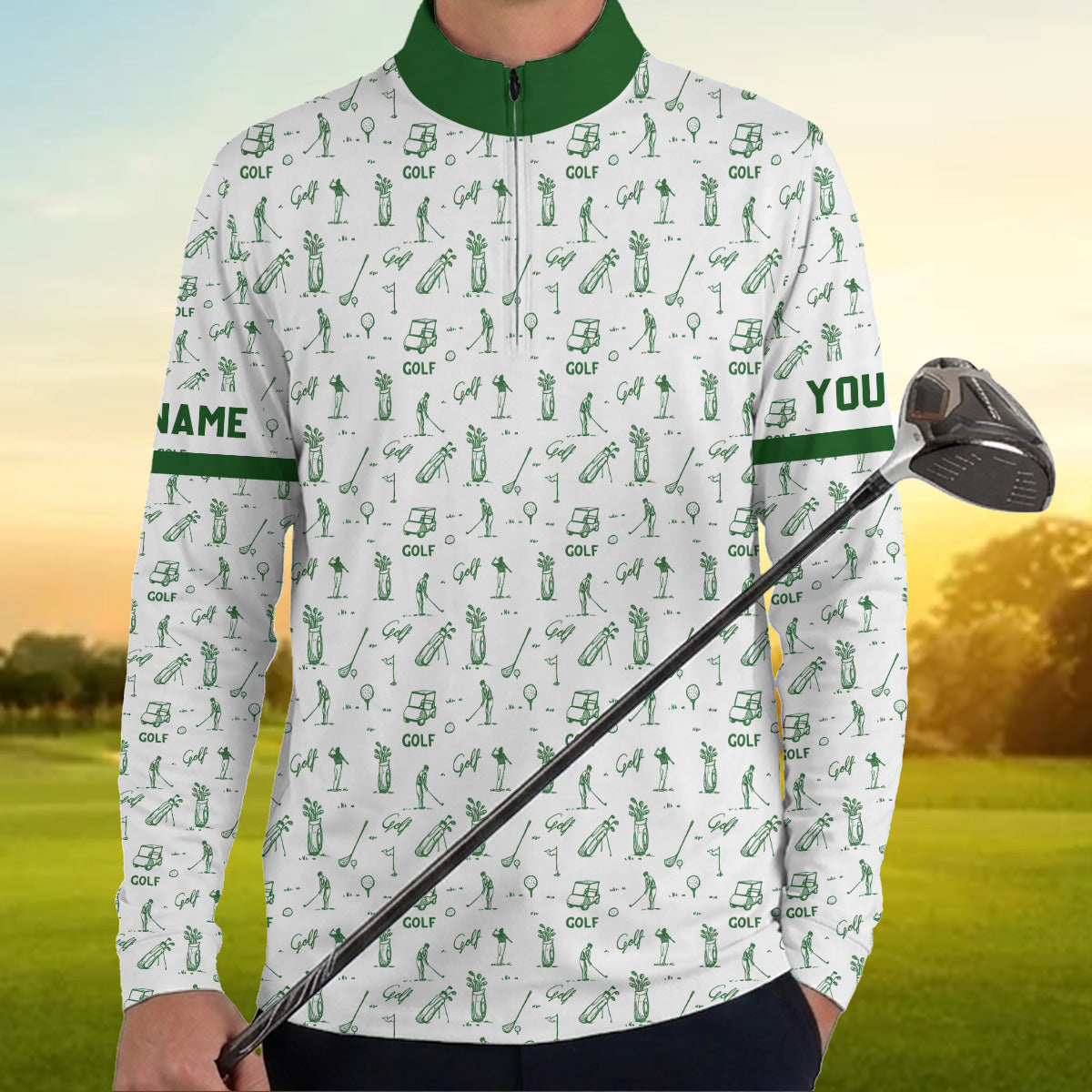 Personalized Golf Polo Shirt Men, Golf Pattern, Custom Name Gift