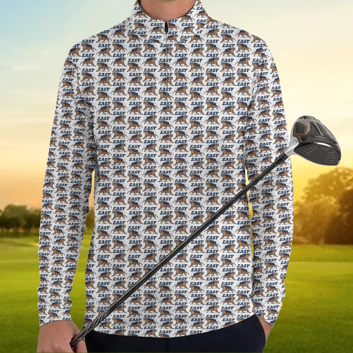Golf Polo Shirt for Men, Tiger Golf Pattern Easy Swing Shirt, Unique Golf Gift for Dad