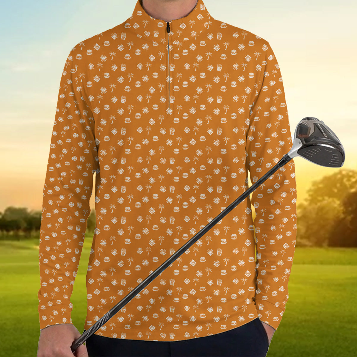 Golf Polo Shirt for Men, Summer Beach Food Pattern Golf Shirt, Unique Golf Gift for Dad