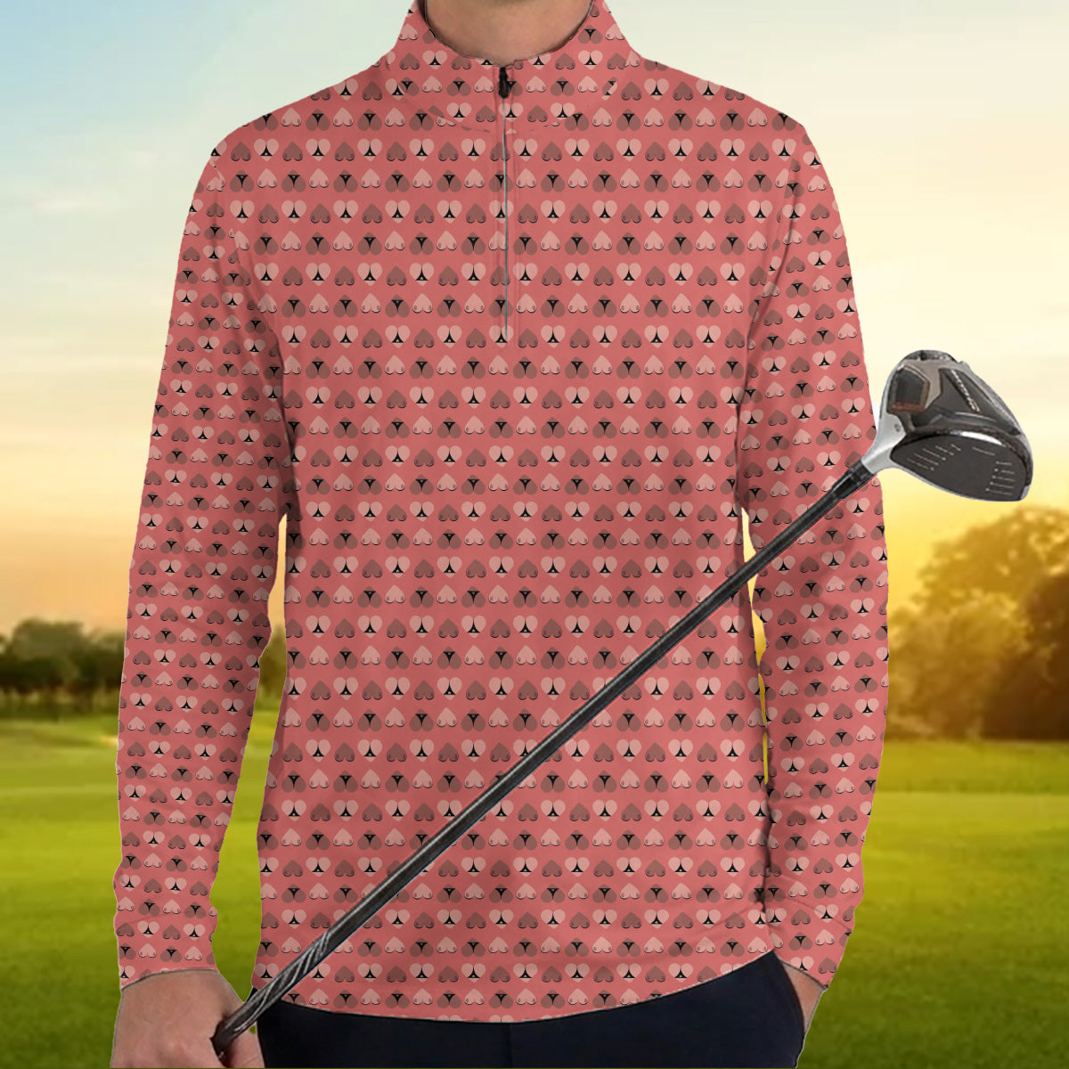Golf Polo Shirt for Men, Funny Heart Pattern, Unique Golf Gift