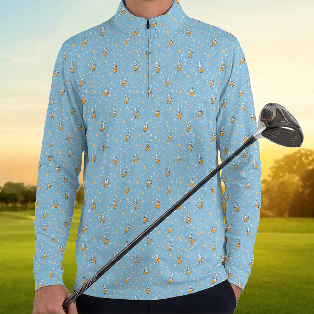 Golf Polo Shirt for Men, Funny Beer Pattern Golf Shirt, Golf Gift
