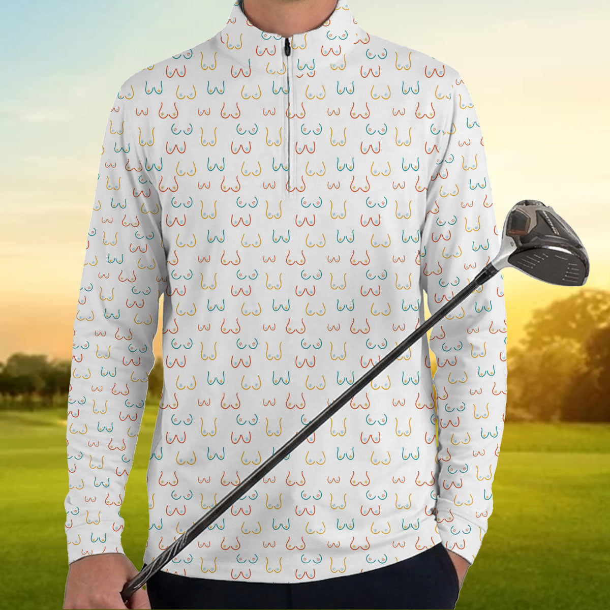 Golf Polo Shirt for Men, Funny Boob Pattern, Unique Golf Gift