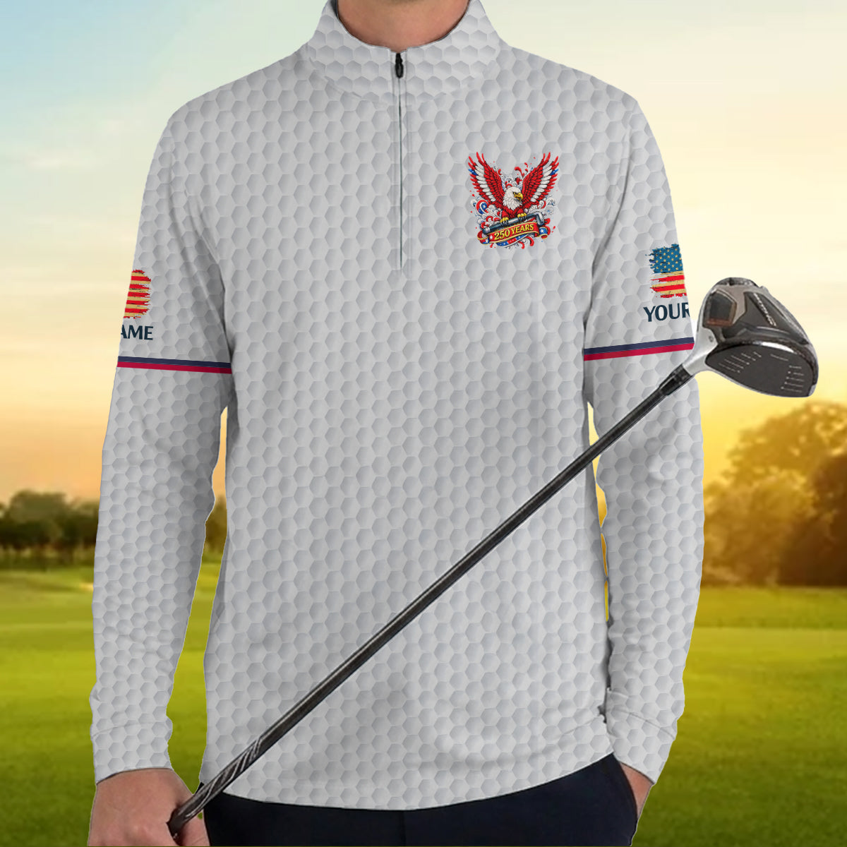 Personalized Eagle 250 Years Golf Polo, Patriotic USA Golf Shirt Men, Unique Golf Gift Dad