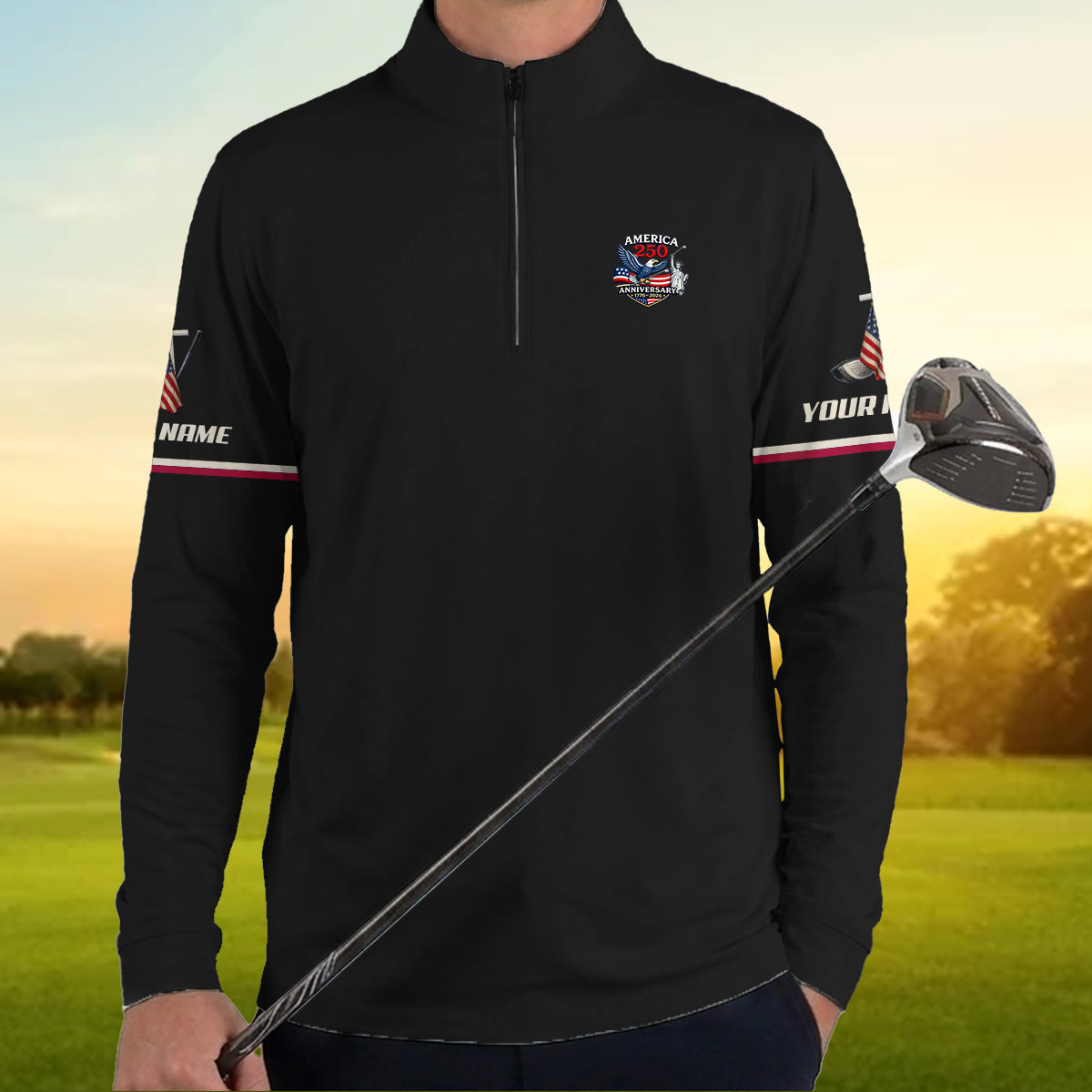 Men Golf Polo America 250 Anniversary Custom Name Patriotic Shirt