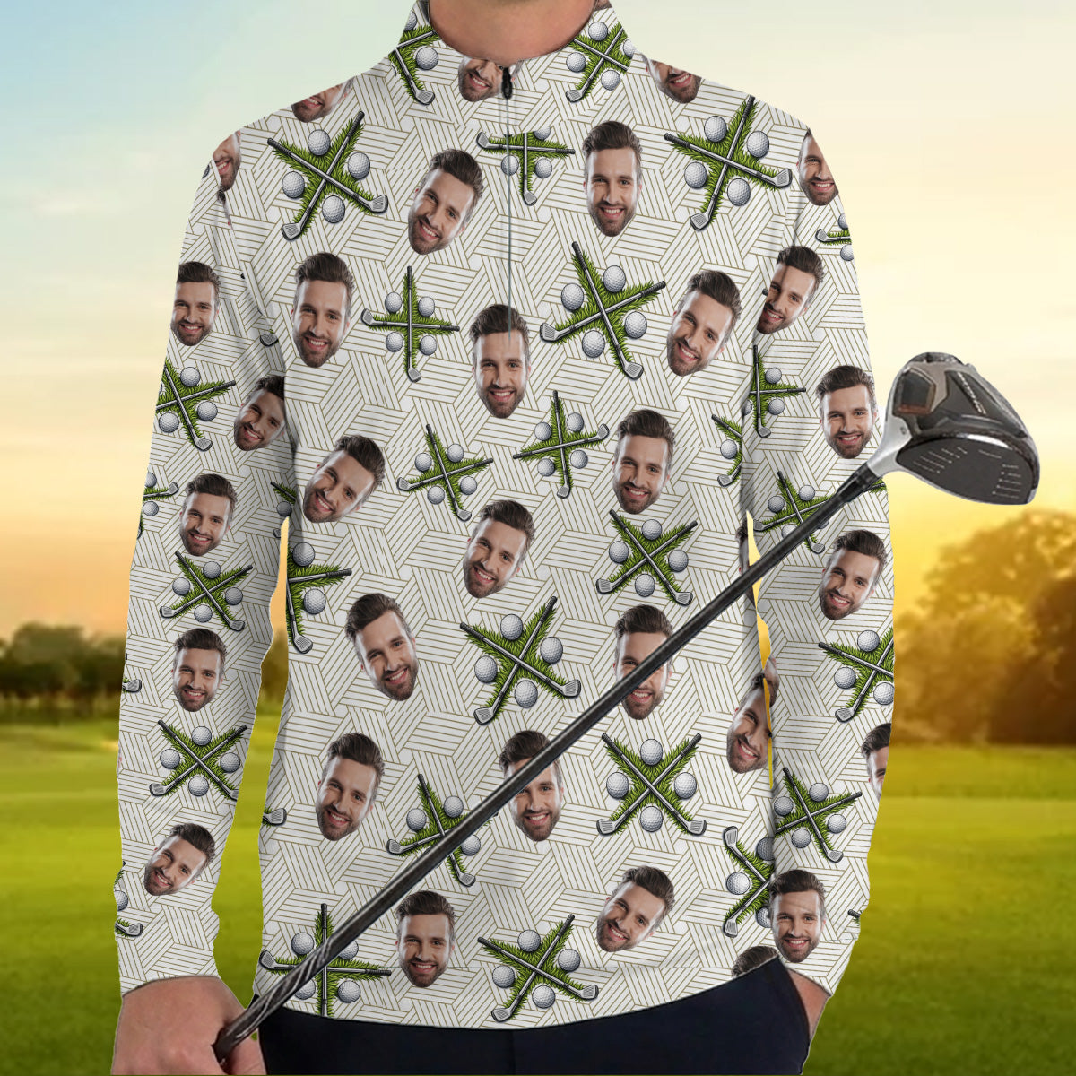 Personalized Photo Golf Shirt with Golf Cart Pattern, Golf Polo Shirt, Unique Golf Gift for Dad