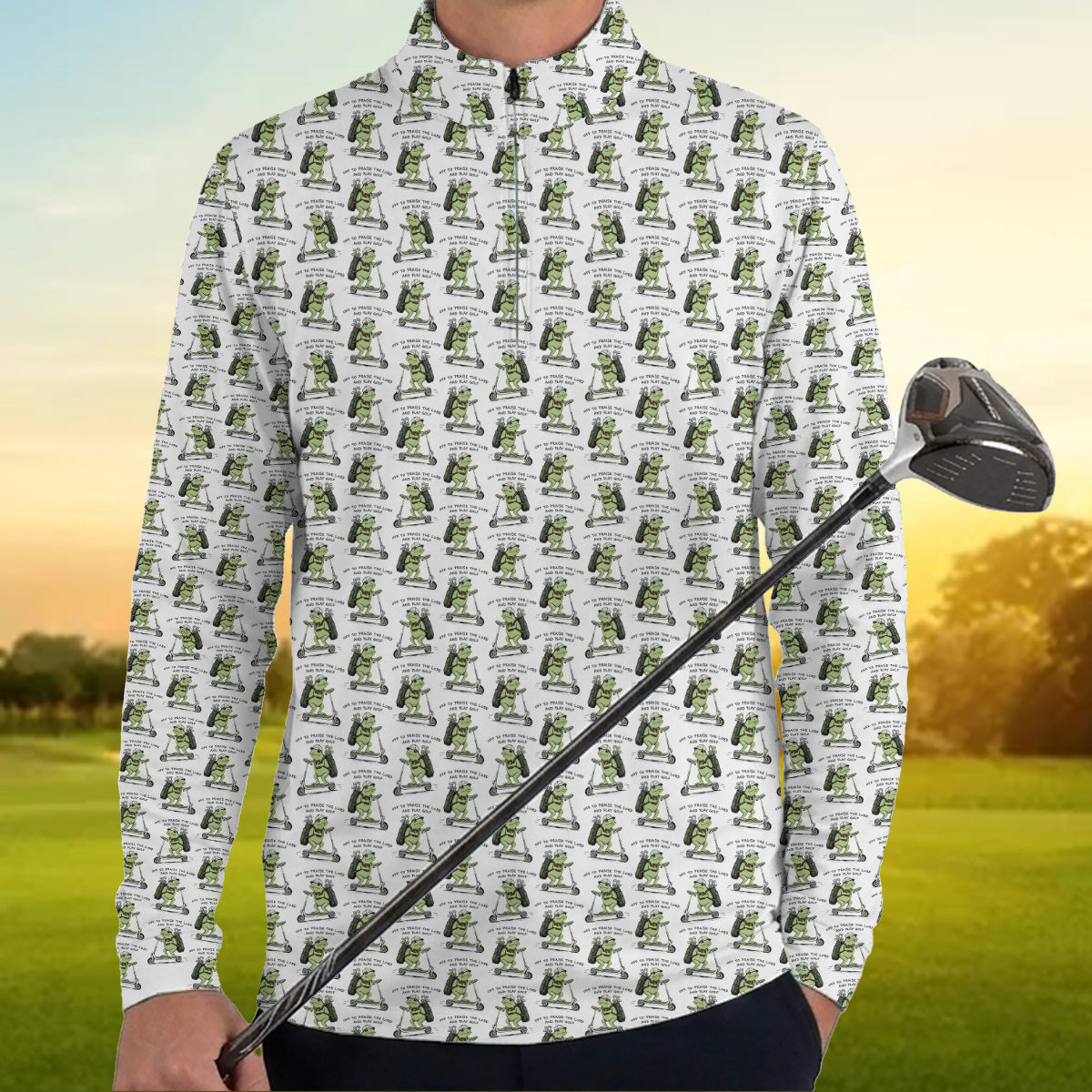 Golf Polo Shirt for Men, Funny Frog Golf Cartoon Pattern Shirt, Unique Golf Gift for Dad