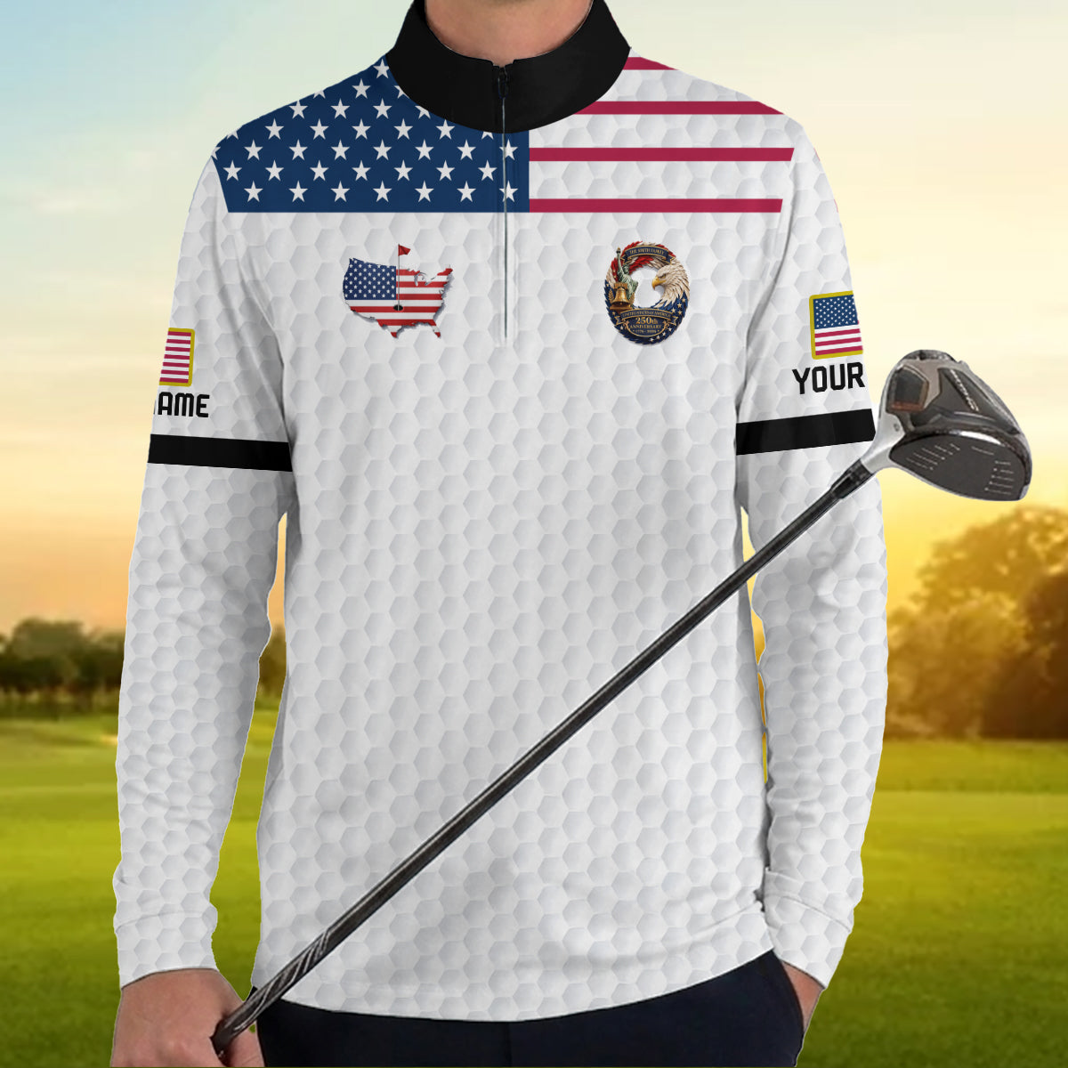Custom USA Flag Golf Polo Shirt Golf Ball Texture Patriotic Performance