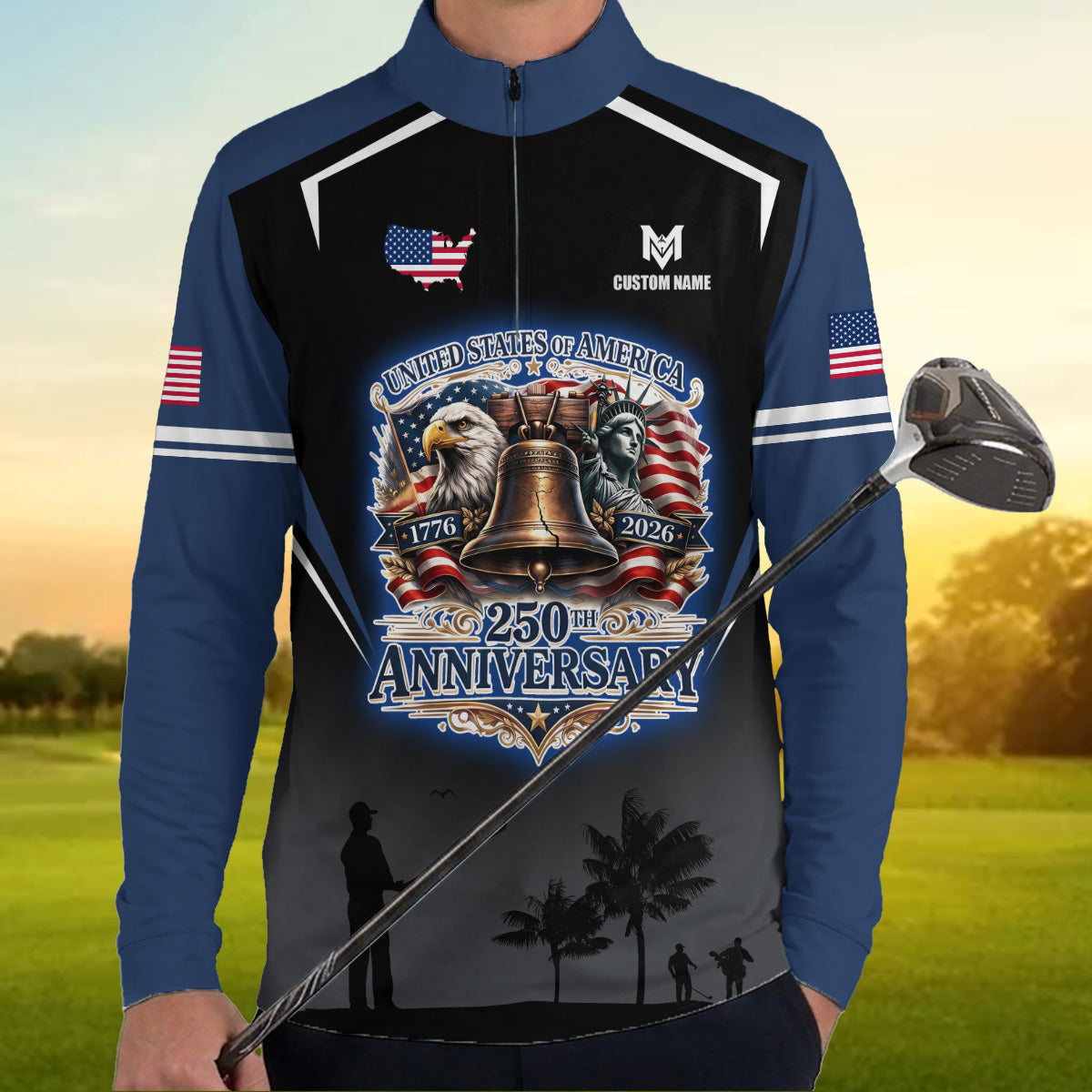 Personalized 250th Eagle Golf Polo, Custom Name Patriotic Design, Golf Gift Dad