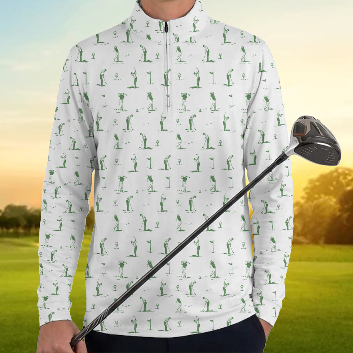 Golf Polo Shirt for Men, Classic Golfer Swing Pattern Shirt, Unique Golf Gift for Dad