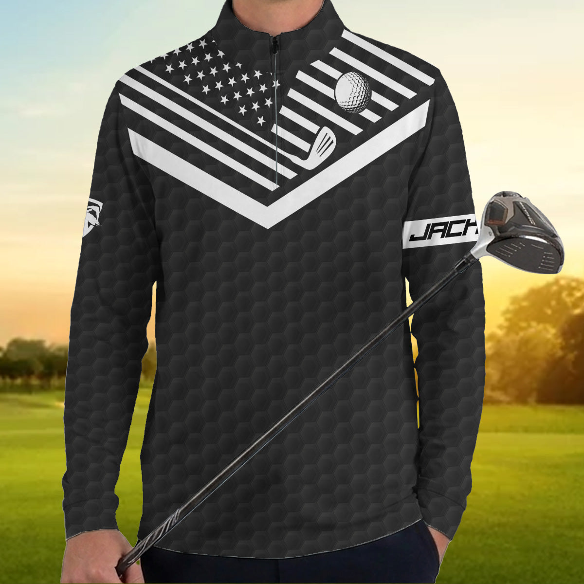 Personalized Golf Polo Shirt for Men, USA Flag Swing Quote, Funny Golf Gift