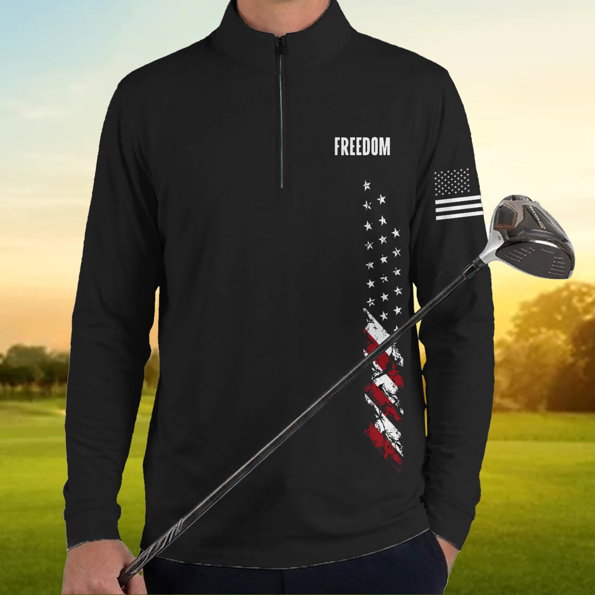 Golf Polo Shirt for Men, Freedom USA Flag Graphic, Patriotic Golf Gift