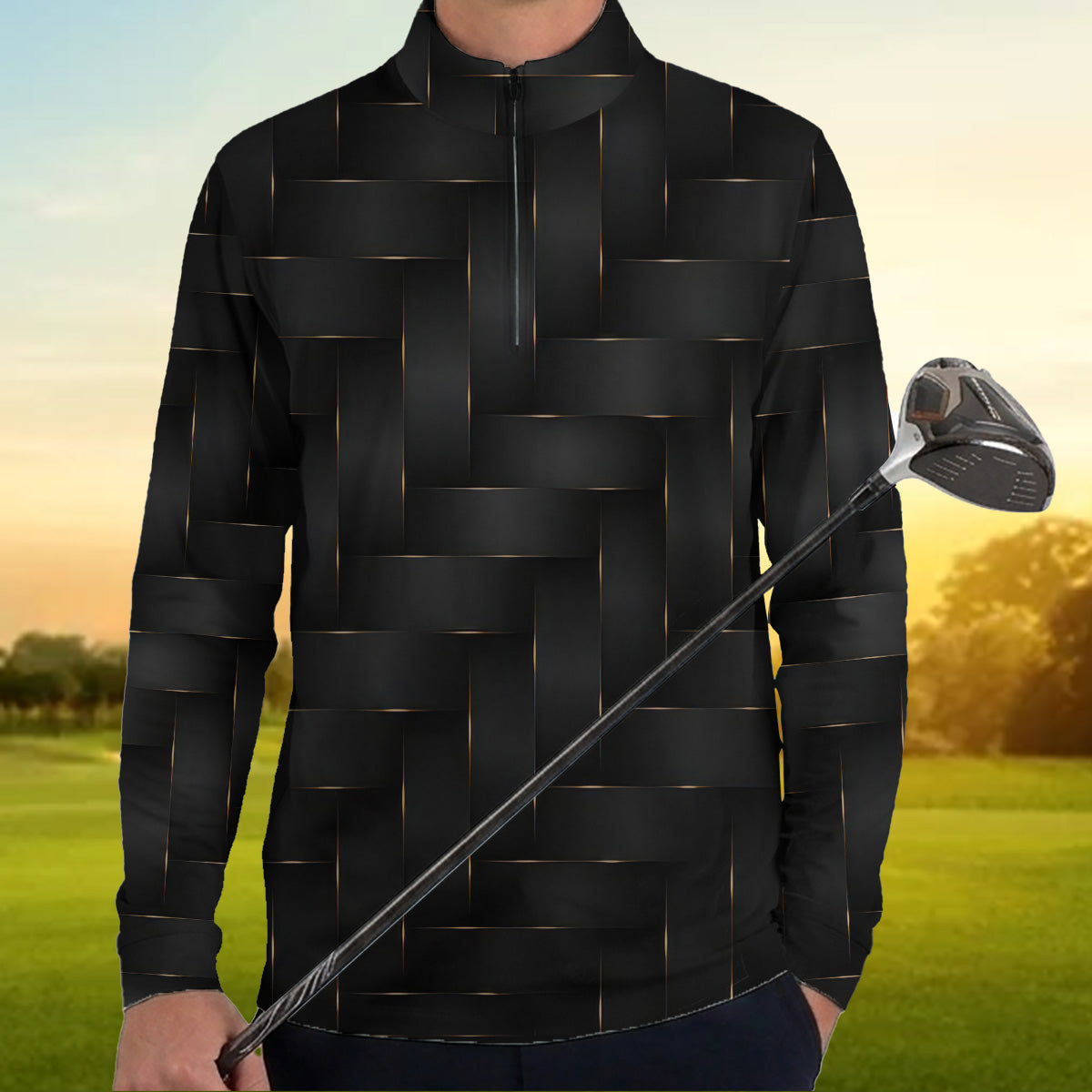 Golf Polo Shirt for Men, Woven Line Pattern, Modern Performance Top