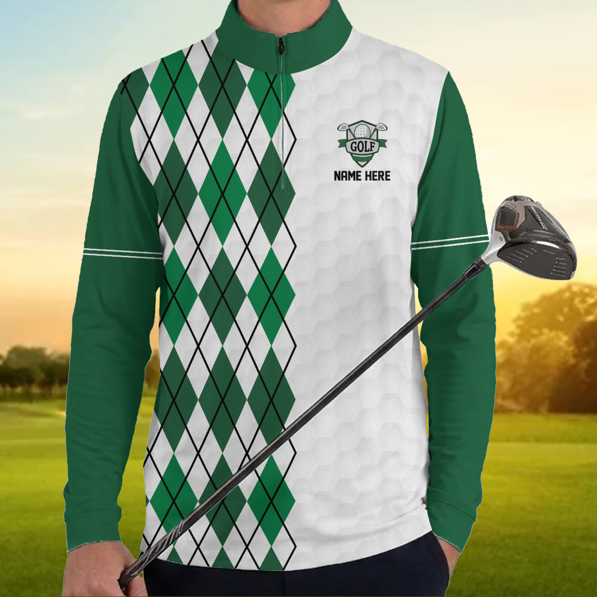 Personalized Golf Polo Shirt for Men, Argyle Pattern, Unique Golf Gift