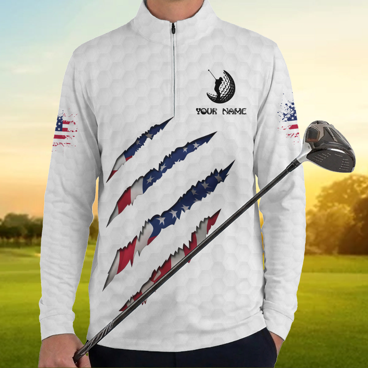 Personalized Golf Polo Shirt for Men, Custom Name USA Claw Pattern, Unique Golf Gift