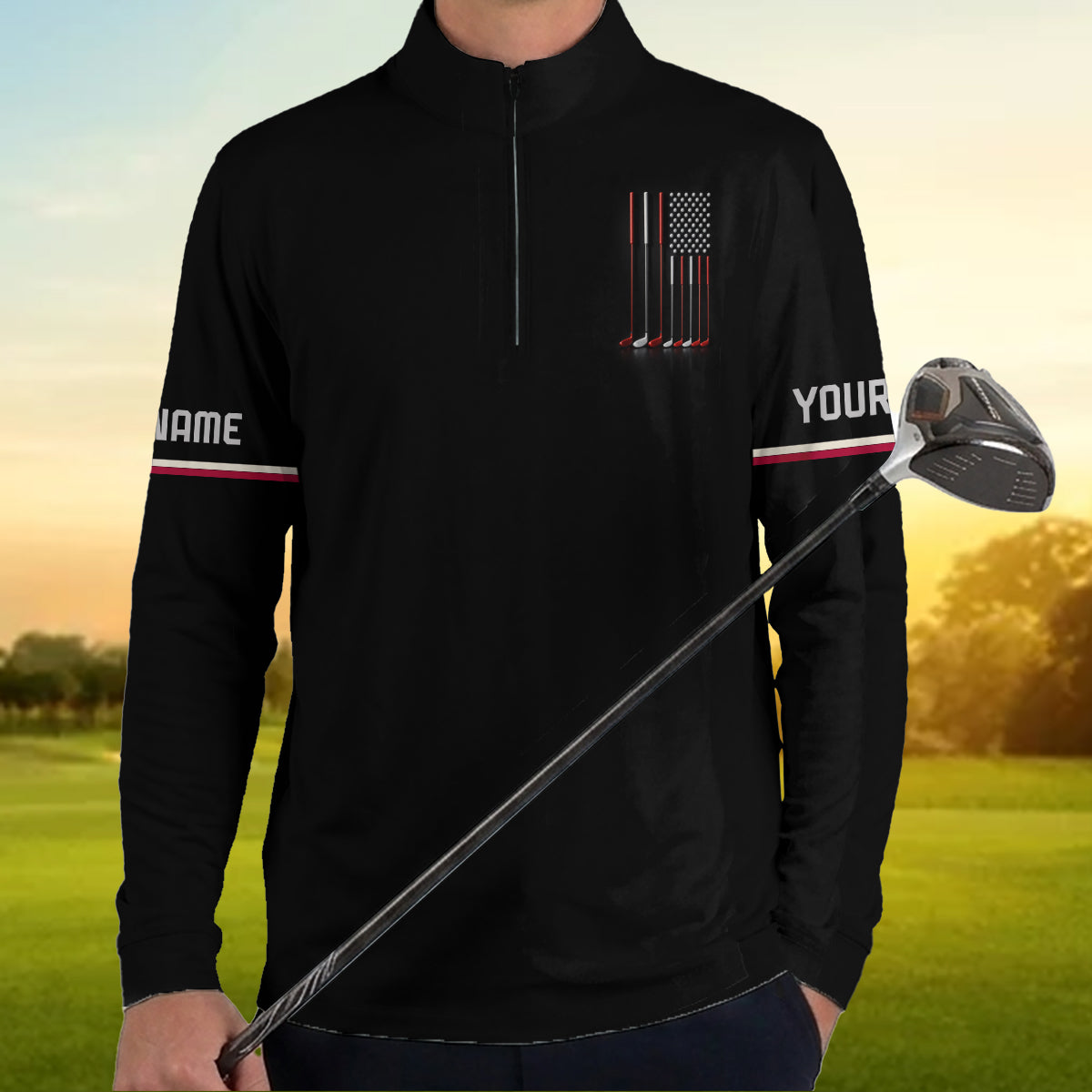 Custom Golf Polo Shirt USA Flag Clubs Performance Men