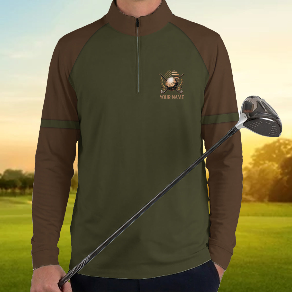Custom Name Golf Polo USA Flag Crest Performance Shirt