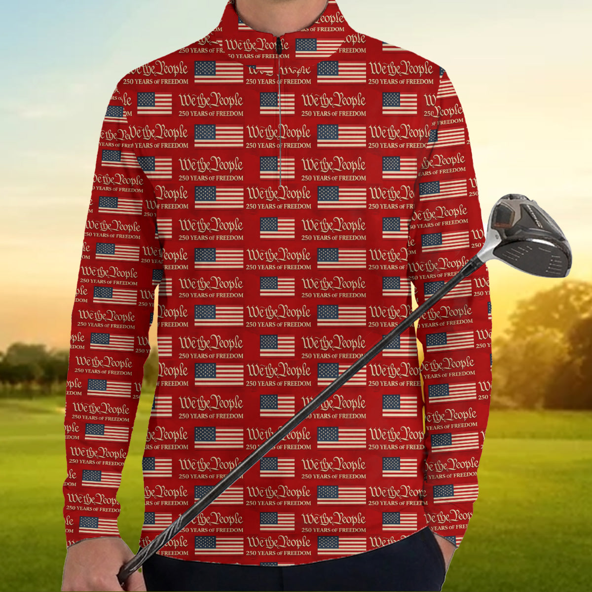 Men Golf Polo Patriotic USA Flag We The People Performance Shirt