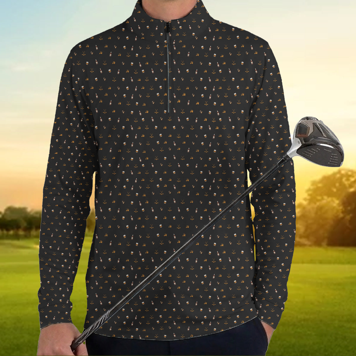 Golf Polo Shirt for Men, Whiskey Golf Pattern, Unique Gift for Dad
