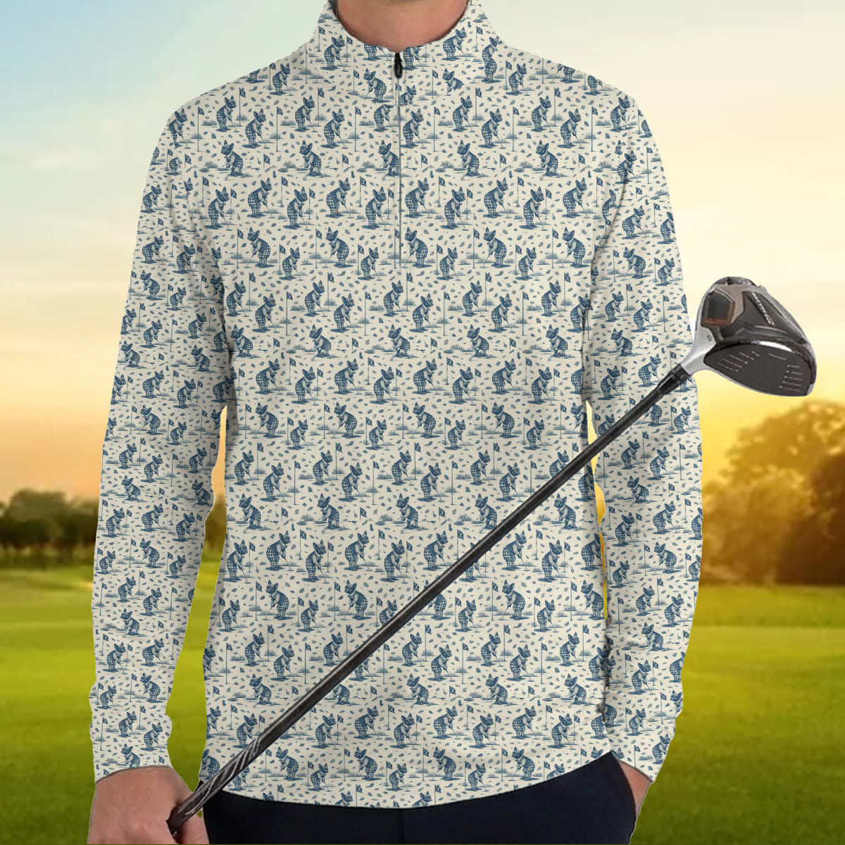 Golf Polo Shirt for Men, French Bulldog Golf Pattern Shirt, Unique Golf Gift for Dad