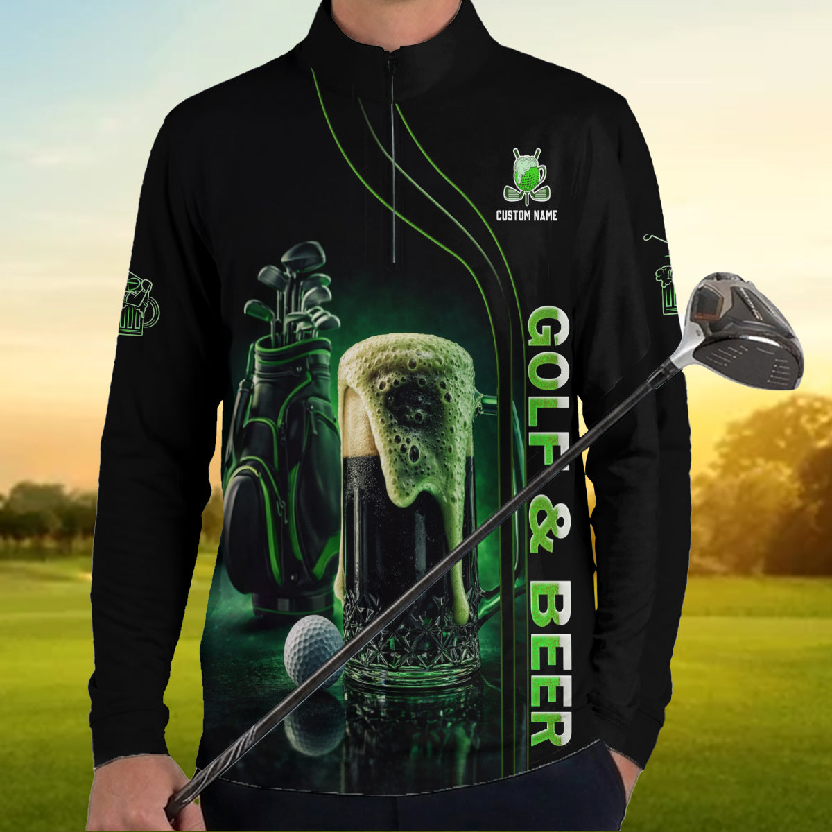 Men Golf Polo Funny Golf Beer Custom Name Breathable Performance Shirt