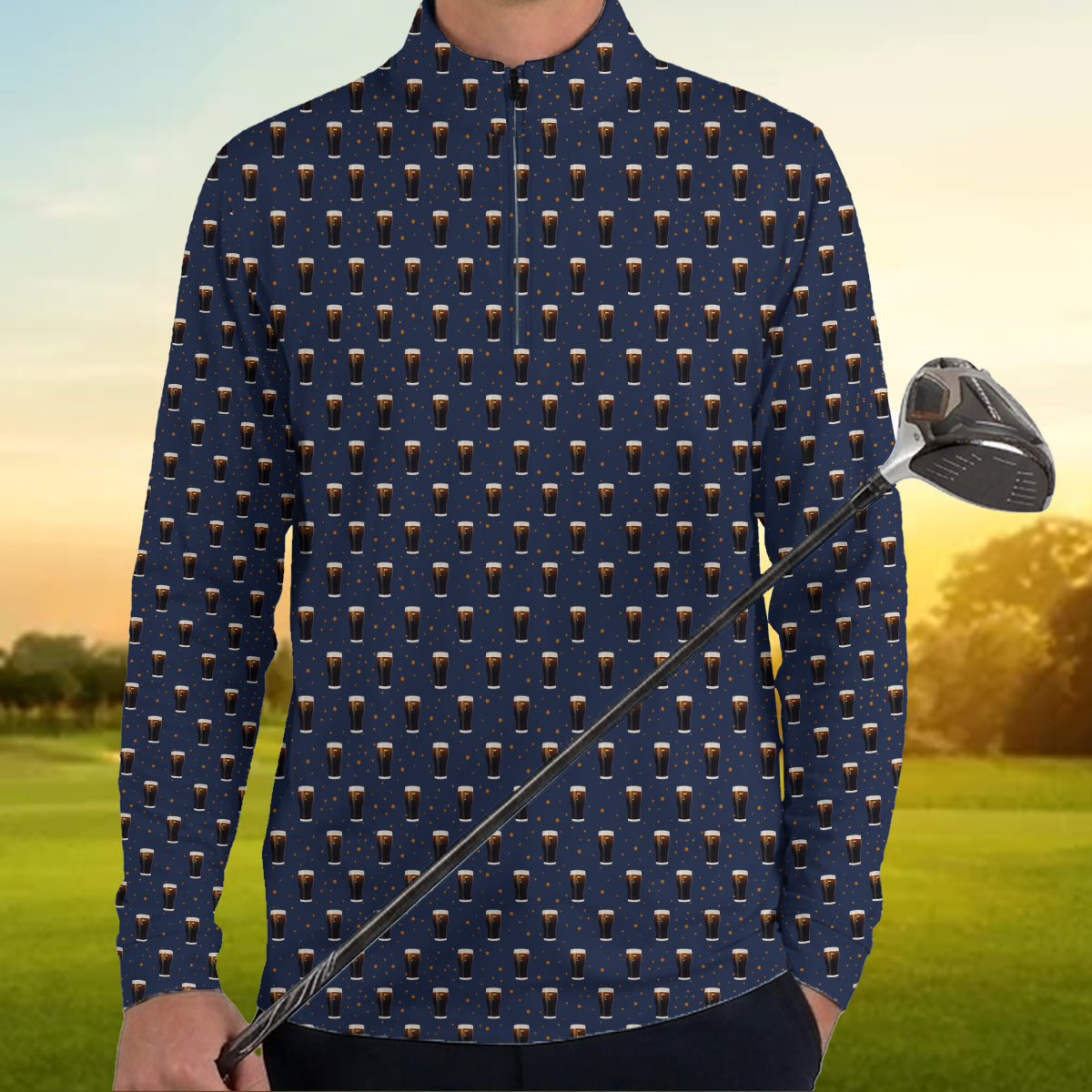 Golf Polo Shirt for Men, Beer Pint Pattern Funny Golf Shirt, Unique Golf Gift for Dad